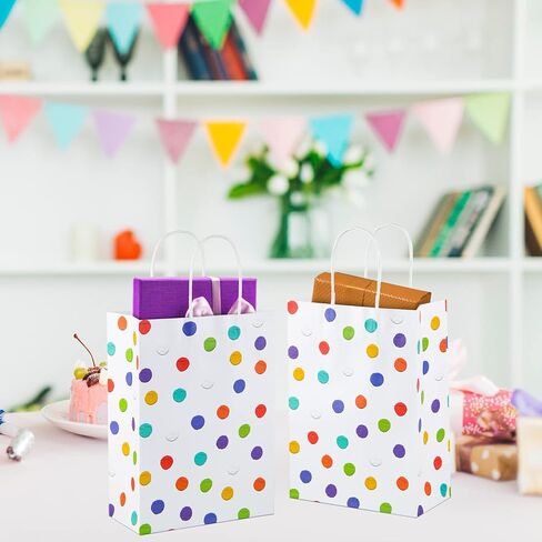 BLEWINDZ 24Pcs Rainbow Small Gift Bags Bulk with 24Pcs Tissue Paper - Colorful Polka Dots Goodie Bags with Handles for Party Favors, Kids Birthday, Baby Shower, Wedding, shoppings in Kuwait