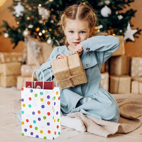 BLEWINDZ 24Pcs Rainbow Small Gift Bags Bulk with 24Pcs Tissue Paper - Colorful Polka Dots Goodie Bags with Handles for Party Favors, Kids Birthday, Baby Shower, Wedding, shoppings in Kuwait