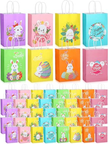 Eaasty 48 Pcs Easter Bunny Gift Bags Bulk with Handle, Easter Paper Bags Easter Egg Candy Bags for Treats Easter Egg Hunt Bags Easter Goodie Treat Bag for Party Supplies favors Gift Wrapping in Saudi Arabia