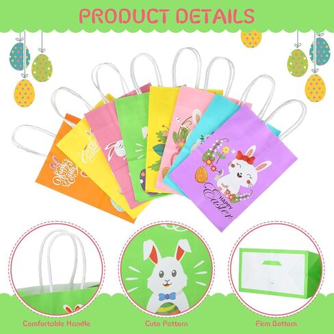 Eaasty 48 Pcs Easter Bunny Gift Bags Bulk with Handle, Easter Paper Bags Easter Egg Candy Bags for Treats Easter Egg Hunt Bags Easter Goodie Treat Bag for Party Supplies favors Gift Wrapping in Saudi Arabia