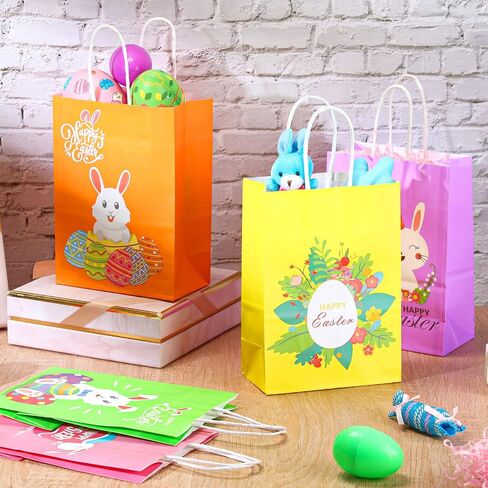 Eaasty 48 Pcs Easter Bunny Gift Bags Bulk with Handle, Easter Paper Bags Easter Egg Candy Bags for Treats Easter Egg Hunt Bags Easter Goodie Treat Bag for Party Supplies favors Gift Wrapping in Saudi Arabia