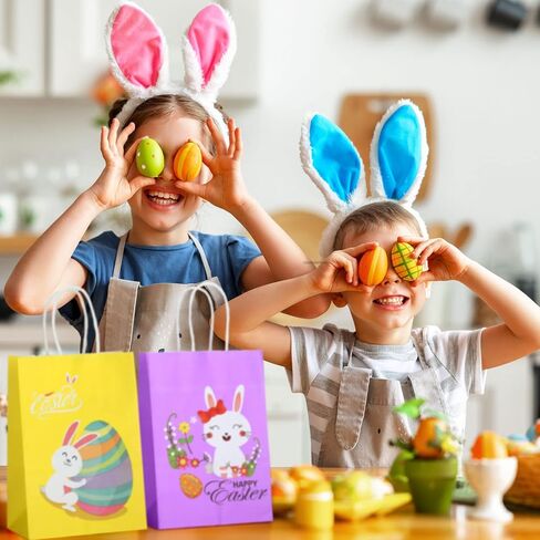 Eaasty 48 Pcs Easter Bunny Gift Bags Bulk with Handle, Easter Paper Bags Easter Egg Candy Bags for Treats Easter Egg Hunt Bags Easter Goodie Treat Bag for Party Supplies favors Gift Wrapping in Saudi Arabia