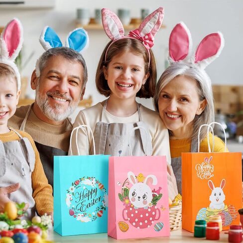 Eaasty 48 Pcs Easter Bunny Gift Bags Bulk with Handle, Easter Paper Bags Easter Egg Candy Bags for Treats Easter Egg Hunt Bags Easter Goodie Treat Bag for Party Supplies favors Gift Wrapping in Saudi Arabia