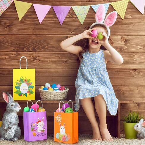 Eaasty 48 Pcs Easter Bunny Gift Bags Bulk with Handle, Easter Paper Bags Easter Egg Candy Bags for Treats Easter Egg Hunt Bags Easter Goodie Treat Bag for Party Supplies favors Gift Wrapping in Saudi Arabia