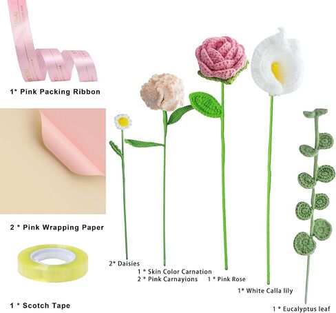 Elecpioneev 8 قطع باقة زهور القرنفل المحبوكة، زهور محبوكة للديكور، طقم كروشيه لعيد الأم، هدية عيد ميلاد وعيد الحب in Kuwait