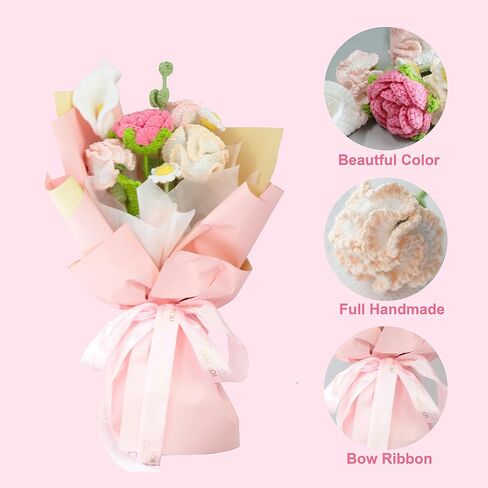 Elecpioneev 8 قطع باقة زهور القرنفل المحبوكة، زهور محبوكة للديكور، طقم كروشيه لعيد الأم، هدية عيد ميلاد وعيد الحب in Kuwait