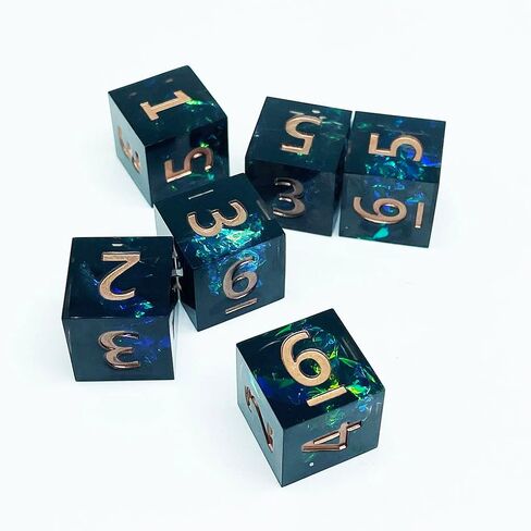 6 قطع نرد متعدد السطوح D6 نرد 16 ملم من الراتنج لعبة النرد لألعاب طاولة النرد RPG MTG DND (أسود وأخضر) in Kuwait
