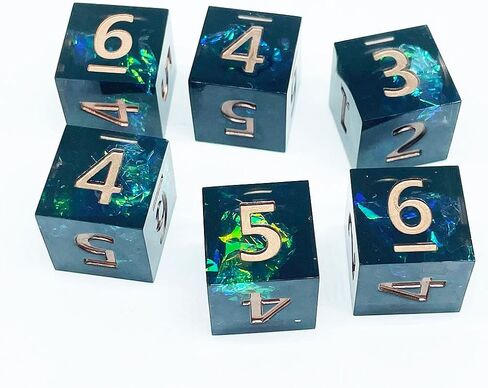 6 قطع نرد متعدد السطوح D6 نرد 16 ملم من الراتنج لعبة النرد لألعاب طاولة النرد RPG MTG DND (أسود وأخضر) in Kuwait