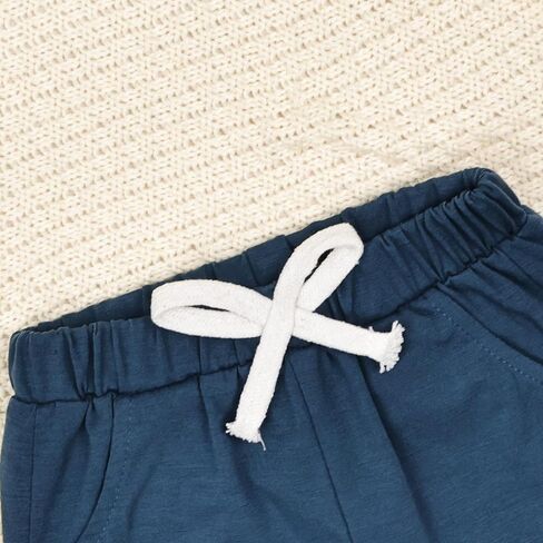 بيبي بوي ملابس طفل ملابس الصيف قصيرة الأكمام مقنعين المرقعة تي شيرت كامل وجيب طقم بناطيل رجالي 12 شهرًا-4T in Kuwait