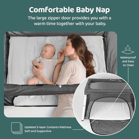 سرير أطفال للسفر وساحة لعب من Cowiewie، سرير أطفال محمول قابل للطي للأطفال الرضع والأطفال الصغار من سن 1 إلى 3 سنوات، روضة أطفال قابلة للتنفس وقابلة للغسل مع مرتبة مقاومة للماء، حقيبة ظهر صغيرة الحجم للسفر - رمادي داكن in Kuwait