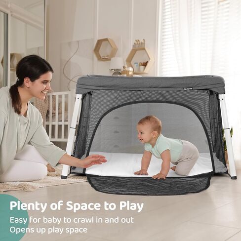 سرير أطفال للسفر وساحة لعب من Cowiewie، سرير أطفال محمول قابل للطي للأطفال الرضع والأطفال الصغار من سن 1 إلى 3 سنوات، روضة أطفال قابلة للتنفس وقابلة للغسل مع مرتبة مقاومة للماء، حقيبة ظهر صغيرة الحجم للسفر - رمادي داكن in Kuwait