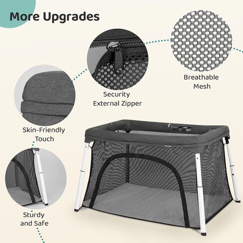سرير أطفال للسفر وساحة لعب من Cowiewie، سرير أطفال محمول قابل للطي للأطفال الرضع والأطفال الصغار من سن 1 إلى 3 سنوات، روضة أطفال قابلة للتنفس وقابلة للغسل مع مرتبة مقاومة للماء، حقيبة ظهر صغيرة الحجم للسفر - رمادي داكن in Kuwait
