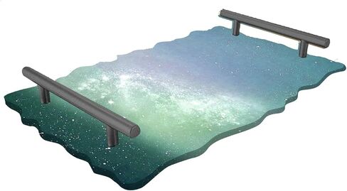 3 قطع قوالب صينية كبيرة من راتينج السيليكون قالب صينية الجيود من راتنجات الإيبوكسي مع مقابض ذهبية وفضية، قوالب صينية من السيليكون الراتنج لتقديم لوح مقبض على شكل مستطيل كبير in Kuwait