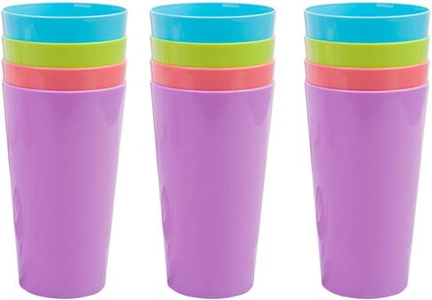 أكواب بلاستيكية 12 قطعة سعة 500 مل/17.5 أونصة أكواب قابلة لإعادة الاستخدام للتخييم وأكواب للشرب للحفلات الداخلية والخارجية والتخييم والشاطئ والنزهة، أكواب مكدسة ملونة للأطفال والكبار والتخييم في حفلات الزفاف، 4 ألوان in Kuwait
