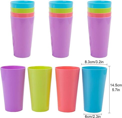 أكواب بلاستيكية 12 قطعة سعة 500 مل/17.5 أونصة أكواب قابلة لإعادة الاستخدام للتخييم وأكواب للشرب للحفلات الداخلية والخارجية والتخييم والشاطئ والنزهة، أكواب مكدسة ملونة للأطفال والكبار والتخييم في حفلات الزفاف، 4 ألوان in Kuwait