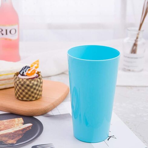 أكواب بلاستيكية 12 قطعة سعة 500 مل/17.5 أونصة أكواب قابلة لإعادة الاستخدام للتخييم وأكواب للشرب للحفلات الداخلية والخارجية والتخييم والشاطئ والنزهة، أكواب مكدسة ملونة للأطفال والكبار والتخييم في حفلات الزفاف، 4 ألوان in Kuwait