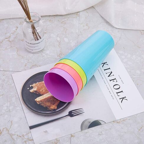 أكواب بلاستيكية 12 قطعة سعة 500 مل/17.5 أونصة أكواب قابلة لإعادة الاستخدام للتخييم وأكواب للشرب للحفلات الداخلية والخارجية والتخييم والشاطئ والنزهة، أكواب مكدسة ملونة للأطفال والكبار والتخييم في حفلات الزفاف، 4 ألوان in Kuwait