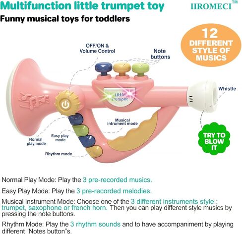 ألعاب موسيقية للأطفال، لعبة البوق الصغير للأطفال الصغار، ألعاب تعليمية للأطفال، ألعاب موسيقية للرضع للفتيات والأولاد من عمر 1 2 3 سنوات (أزرق) in Kuwait
