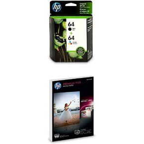 خراطيش حبر أصلية HP 64 أسود/ثلاثية الألوان (عبوتان) | تعمل مع HP ENVY Inspire 7950; ENVY Photo 6200, 7100, 7800; سلسلة تانغو | مؤهلة للحصول على حبر فوري | X4D92AN