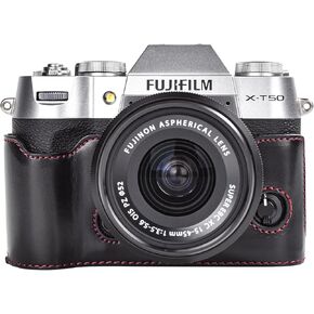 حافظة Rieibi X-T50 / XT50، حافظة نصف مصنوعة يدويًا من جلد البولي يوريثان، نسخة فتحة سفلية لكاميرا Fujifilm X-T50 /XT50 الرقمية، حافظة كاميرا بمقبض واقٍ لـ X-T50 XT50 (قهوة)