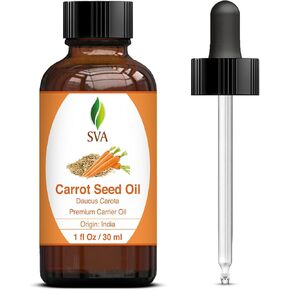 SVA Organics Carrot Seed Carrier Oil with Dropper- 118 ml (4 fl. oz.) 100% Pure, Natural, Cold Pressed and Therapeutic Grade for Moisturized Skin, Shiny Hair, Aromatherapy & Massage in Kuwait