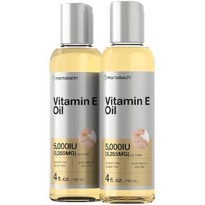 Vitamin E Oil | 5000 IU | 8 oz (2 x 4oz) Value Pack | for Skin, Hair & Face | Vegetarian, Non-GMO, and Gluten Free Formula | by Horbaach