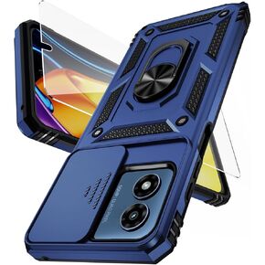 Weycolor for Moto G 2025 Case with Camera Lens Cover, HD Screen Protector, 10 FT Military Grade Drop Protection, Magnetic Ring Holder Kickstand Phone Case for Motorola Moto G 2025, Navy Blue