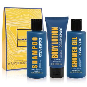 Bath Spa Gift Set for Men - Mens Bath Set and Body Wash Set with Fresh Ocean Scent Shower Gel, Body Lotion, Shampoo, Mens Shower Gift Set, Valentine's and Father's Day Gifts