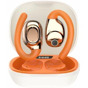 Wireless Ear Buds with Silicon Ear Loops,30hrs Playtime,Bluetooth 5.3 OWS Over Ear Sport Headphones with Hooks,3D HiFi Stereo,Microphone,siri Support,specifical Tuning for US Music.Orange