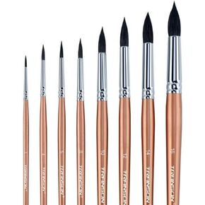 Transon 8pcs Round Watercolor Paint Brush Set Goat Hair for Watercolors,Acrylics,Inks,Gouache,Oil and Tempera