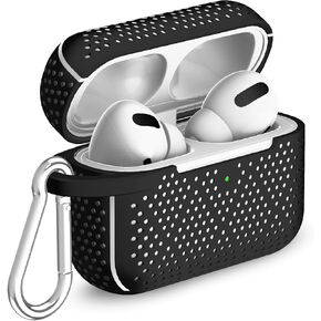 TALK WORKS AirPods Pro Case Cover with Keychain - Protective Hard Silicone Skin for AirPods Keychain Case Clip Carabiner Wireless Charging Compatible with Apple AirPod Pro Carrying Case 2019 - Black