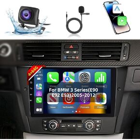 Car Radio for BMW 3 Series E90 E91 E92 E93 2005-2012 with Wireless Carplay & Android Auto - Android 13 2+64G - 9 Inch Touchscreen Radio with WiFi & 32EQ + AHD Rear View Camera