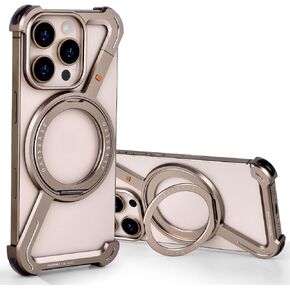 OATSBASF Minimalist Phone Case Compatible with iPhone 16 Pro Max 6.9", 360° Rotation Kickstand Aluminum Metal Frameless Design Bumper Z Case, Protective Shock Grade Shell, Black