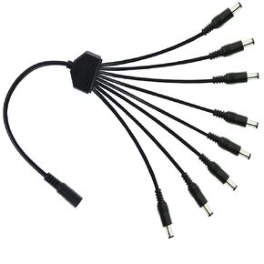 GINTOOYUN DC Power Splitter Cable 1 Female to 8 Male, DC 5.5mm x 2.1mm Splitter Adppter Extension Cable for CCTV Security Camera, LED Strip Light, etc 0.7m (1 to 8 Way)