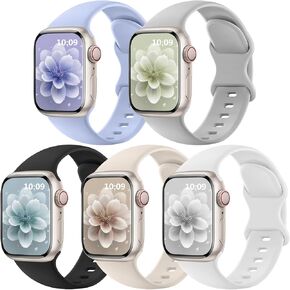 5 Pack Sport Silicone Band Compatible with Apple Watch Bands 40mm 38mm 41mm 44mm 45mm 42mm 49mm,Soft Wristband Waterproof Replacement Strap for iWatch Bands Series 9 8 7 6 5 4 3 2 1 SE Ultra Women Men