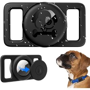 Airtag Dog Collar Holder [1 Pack] Waterproof Dog Airtag Holder, Silicone Full Body Covered Anti-Lost Protective Apple Air Tag Holder for Dog Collar - Fits 0.8"-1.1" Width Collars, Black