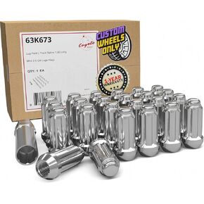 Wheel Accessories Parts 24 Pcs 14mm 2.0 14x2.0 Thread Truck 1.90" Long Spline Lug Nuts Chrome Truck Spline Fits 2003-14 Ford Expedition Lincoln Navigator 2004-14 F150