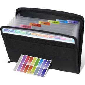 Sooez Accordion File Organizer with Safe Zipper, 12 Pocket Expanding File Folder with Front Pencil Pouch, Portable Monthly Paper Bill Tax Receipt Organizer, School Office Supplies, Letter Size, Grey