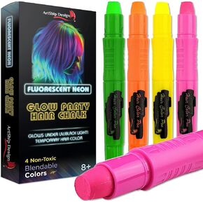 Hair Chalk 16 Colors with 6 Glitter Colors Temporary Hair Color Pens with Glitter and Creaseless Hair Ties