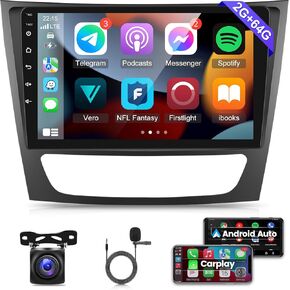[2G+64G] Car Radio for Mercedes Benz W211 E200 E Class CLS W219 2002-2009, 9 inch Android 13 Touch Screen Stereo, Carplay/Android Auto/EQ Audio/1080P/SWC/Bluetooth + AHD Backup Camera