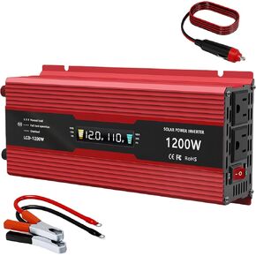 1200W Car Power Inverter DC12V to 110V AC Converter with LCD Screen Display and AC Outlets 2A USB Charging Port for Laptop Computer