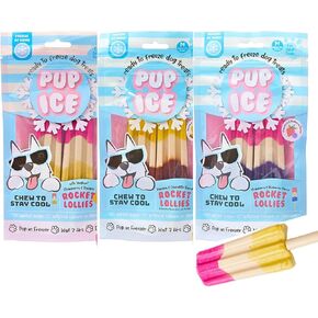 SPOT Pup Ice Ready to Freeze at Home Dog Treats-Edible Chews for Medium Breed Dogs & Puppies with Real Chicken | 3 Pack Bundle Edible Dog Treats (Strawberry, Chocolate & Banana) 6 Psc