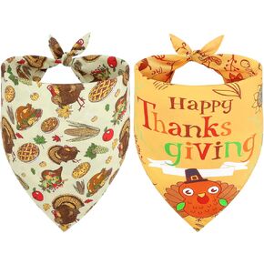Vivifying Thanksgiving Dog Bandana, 2 Pack Turkey and Pizza Dog Scarves Costumes, Funny Holiday Dog Accessories for Thanksgiving Dinner, Photo Prop, and Party Decor (Large, Orange & Brown)