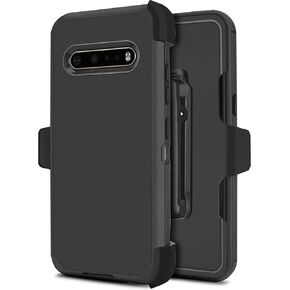 for LG V60 ThinQ, [Built-in Screen Protector] Holster Belt Clip Kickstand Heavy Duty Full Body Armor Shockproof Protective Case for LG V60 5G (Black)