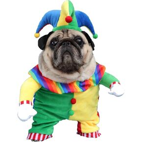 Dog Halloween Costume, Funny Clown Adjustable Cosplay Costume with Hat, Halloween Party Dog Apparel, for Small Medium Dogs and Puppy - L
