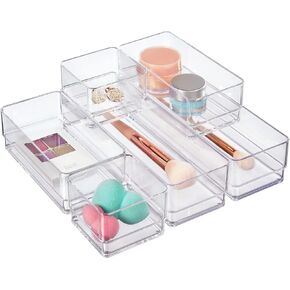 STORi SimpleSort 10-Piece Stackable Clear Drawer Organizer Set | Multi-size Trays | Makeup Vanity Storage Bins and Office Desk Drawer Dividers | Made in USA