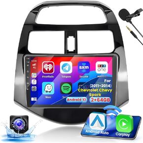 2+64G Android 13 CarPlay Car Stereo Radio for Chevrolet Chevy Spark 2011-2014, 9'' HD Touch Screen Compatible with Android Auto, AHD Backup Camera, Mirror Link, GPS, WiFi, FM RDS