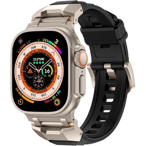 Rubber Bands Compatible with Apple Watch Ultra 2/Ultra Band 49mm 45mm 44mm 42mm for Men Women,Designer Rugged Durable Silicone Strap with Metal Connector for iWatch Series 9 8 7 6 5 4 3 2 1 SE