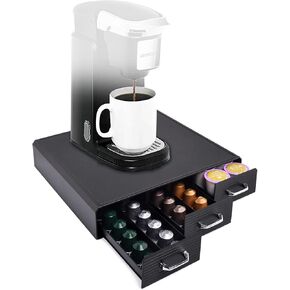 Coffee Pod Storage Drawer Coffee Capsule Organize Drawer Coffee Maker Holder Organizer,Compatible with 36 Capacity K-Cup or 48 Nespresso Capsule, Black