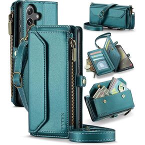 Wallet Case for Samsung Galaxy S24 Ultra 6.8 inch with Zipper Card Holder & Shoulder Strap & Wrist Strap, Crossbody Purse Handbag Stylish Protective Cover for Galaxy S24 Ultra -Black